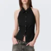 Sleeveless Halterneck Shirt Top – Black Sleeveless Halterneck Shirt Top – Black