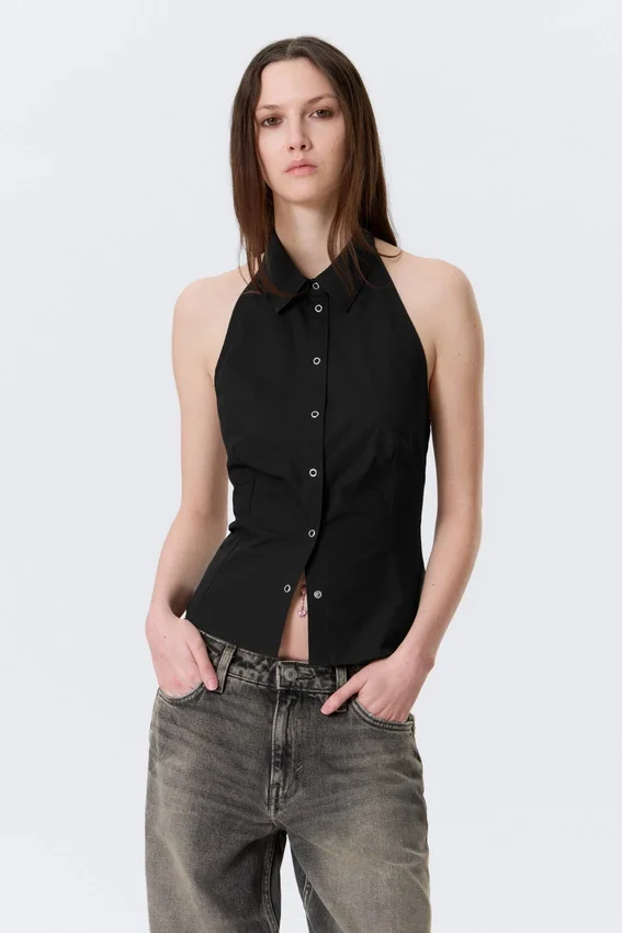 Sleeveless Halterneck Shirt Top – Black Sleeveless Halterneck Shirt Top – Black
