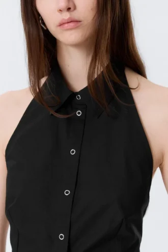 Sleeveless Halterneck Shirt Top – Black