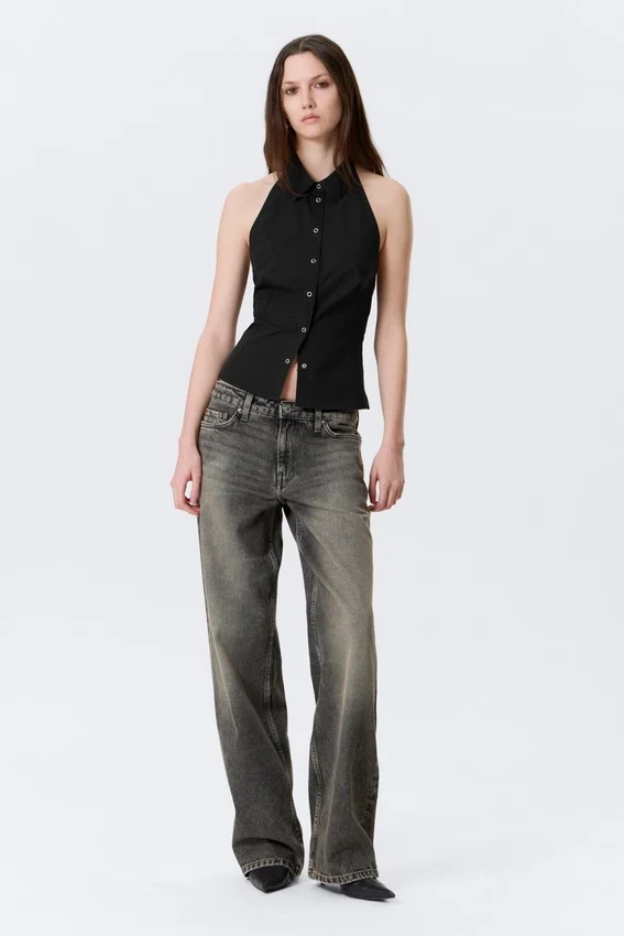 Sleeveless Halterneck Shirt Top – Black Sleeveless Halterneck Shirt Top – Black