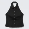Sleeveless Halterneck Shirt Top – Black Sleeveless Halterneck Shirt Top – Black