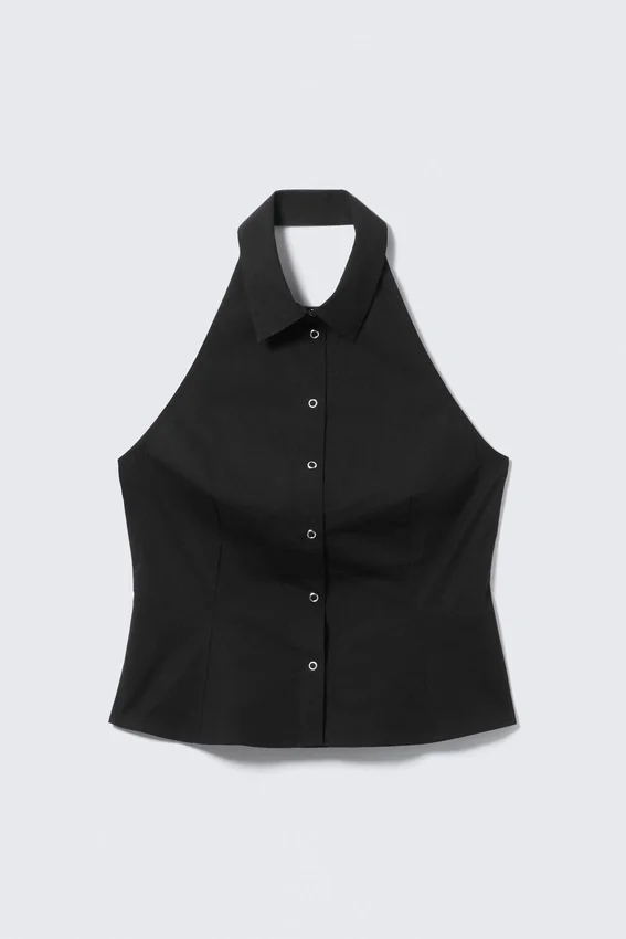 Sleeveless Halterneck Shirt Top – Black Sleeveless Halterneck Shirt Top – Black