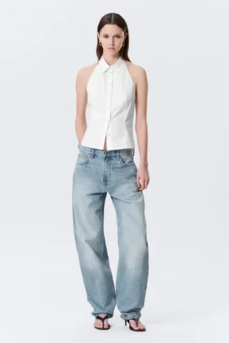 Sleeveless Halterneck Shirt Top – White