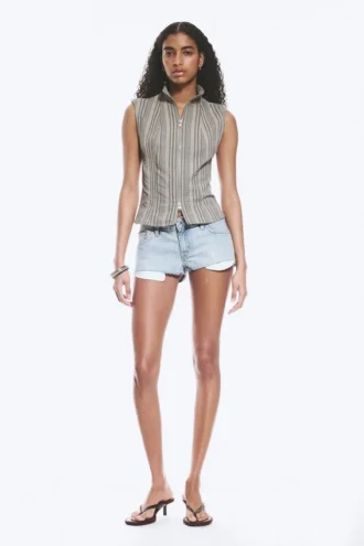 Sleeveless High‑Neck Zip Top – Dusty Grey