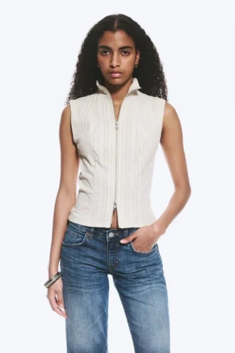 Sleeveless High‑Neck Zip Top – Light Mole