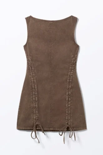 Sleeveless Lace-Up Mini Dress – Washed Dark Brown