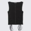 Sleeveless Lacing Boat-Neck Eyelet Top – Black Sleeveless Lacing Boat-Neck Eyelet Top – Black