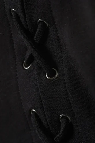 Sleeveless Lacing Boat-Neck Eyelet Top – Black