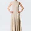 Sleeveless Linen-Blend Panelled Maxi Dress – Light Beige Sleeveless Linen-Blend Panelled Maxi Dress – Light Beige