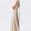 Sleeveless Linen-Blend Panelled Maxi Dress – Light Beige Sleeveless Linen-Blend Panelled Maxi Dress – Light Beige