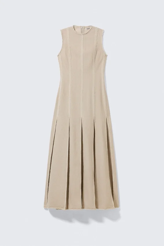 Sleeveless Linen-Blend Panelled Maxi Dress – Light Beige Sleeveless Linen-Blend Panelled Maxi Dress – Light Beige