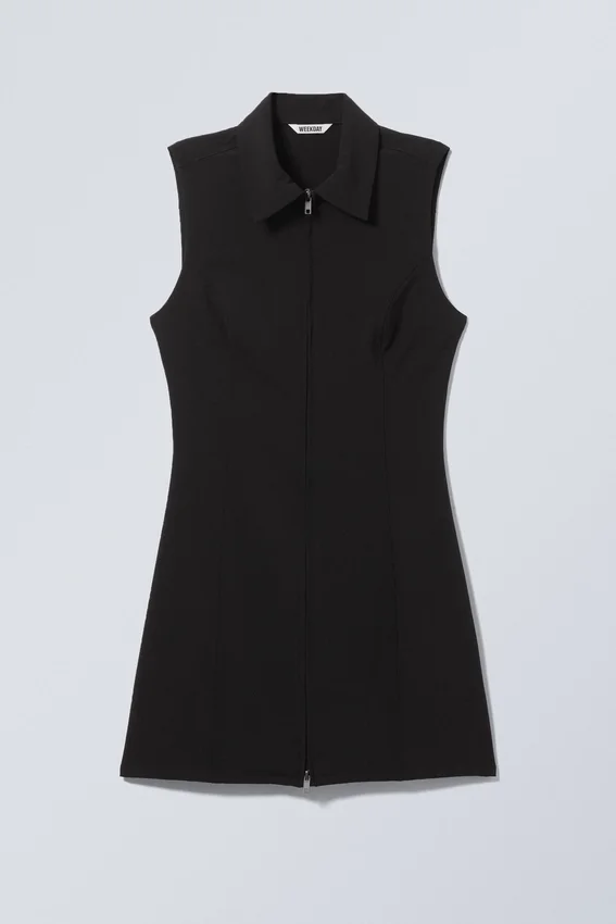 Sleeveless Mini Suiting Zip Dress – Black Sleeveless Mini Suiting Zip Dress – Black