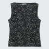 Sleeveless Printed Mesh Top – Black Polka Dot Spray Sleeveless Printed Mesh Top – Black Polka Dot Spray
