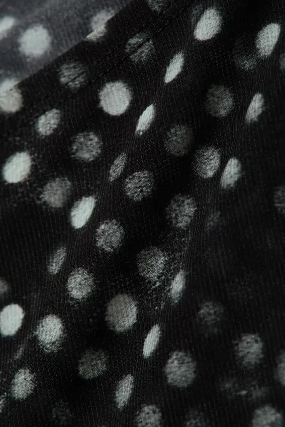 Sleeveless Printed Mesh Top – Black Polka Dot Spray Sleeveless Printed Mesh Top – Black Polka Dot Spray