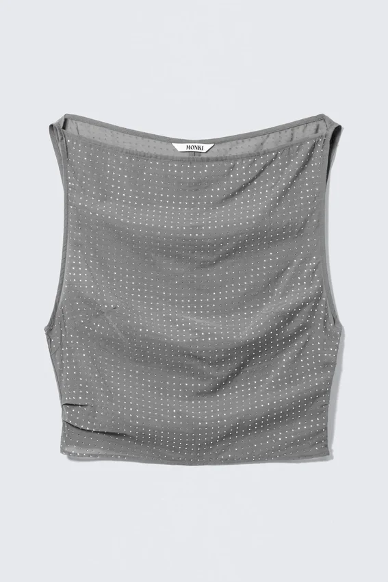 Sleeveless Sequin Top – Grey – Rhinestones Sleeveless Sequin Top – Grey – Rhinestones
