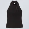 Sleeveless Shiny Halterneck Top – Black