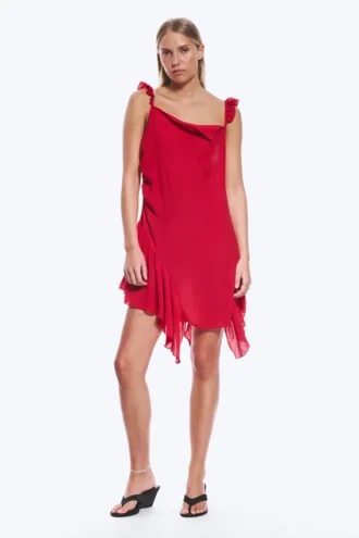 Sleeveless Square-Neck Mini Dress – Bright Red