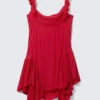 Sleeveless Square-Neck Mini Dress – Bright Red Sleeveless Square-Neck Mini Dress – Bright Red