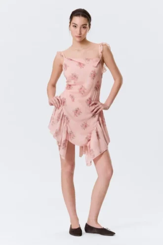 Sleeveless Square-Neck Mini Dress – Pink – Floral