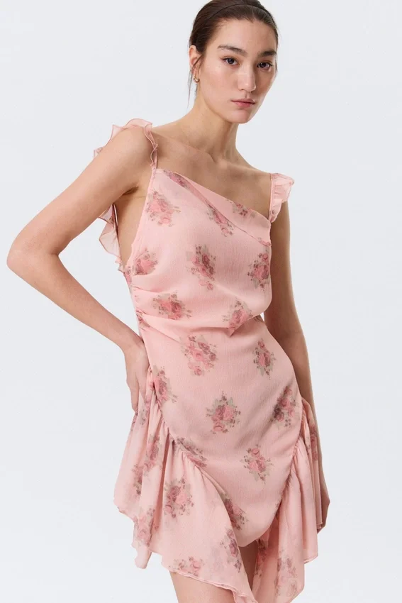 Sleeveless Square-Neck Mini Dress – Pink – Floral Sleeveless Square-Neck Mini Dress – Pink – Floral