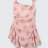 Sleeveless Square-Neck Mini Dress – Pink – Floral Sleeveless Square-Neck Mini Dress – Pink – Floral