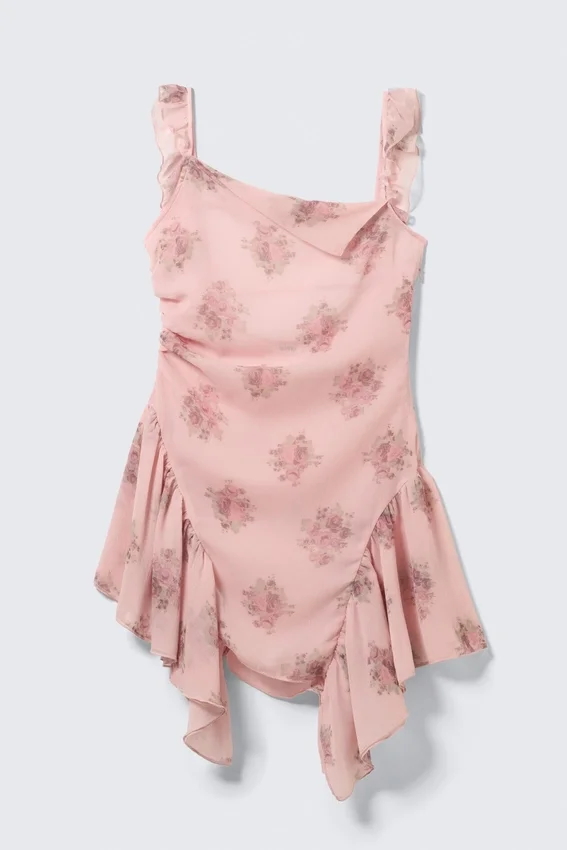 Sleeveless Square-Neck Mini Dress – Pink – Floral Sleeveless Square-Neck Mini Dress – Pink – Floral