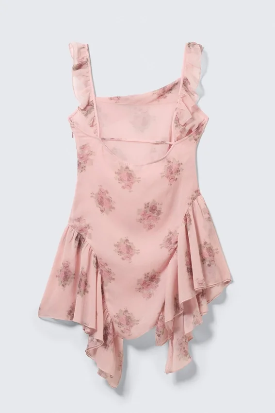 Sleeveless Square-Neck Mini Dress – Pink – Floral Sleeveless Square-Neck Mini Dress – Pink – Floral