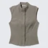 Sleeveless Structured Twill Top – Grey Sleeveless Structured Twill Top – Grey