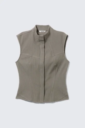 Sleeveless Structured Twill Top – Grey