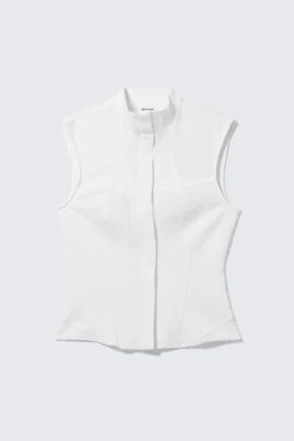 Sleeveless Structured Twill Top – White