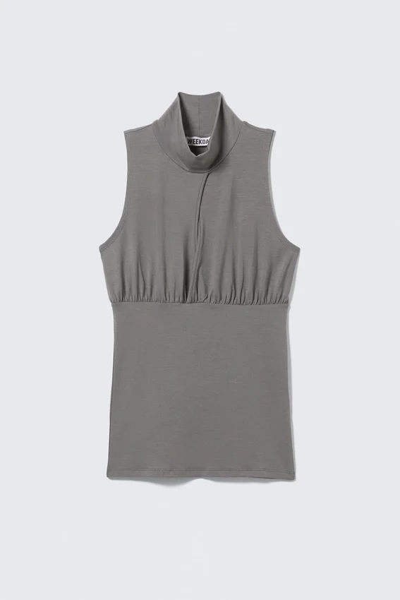 Sleeveless Turtleneck Top – Grey Sleeveless Turtleneck Top – Grey