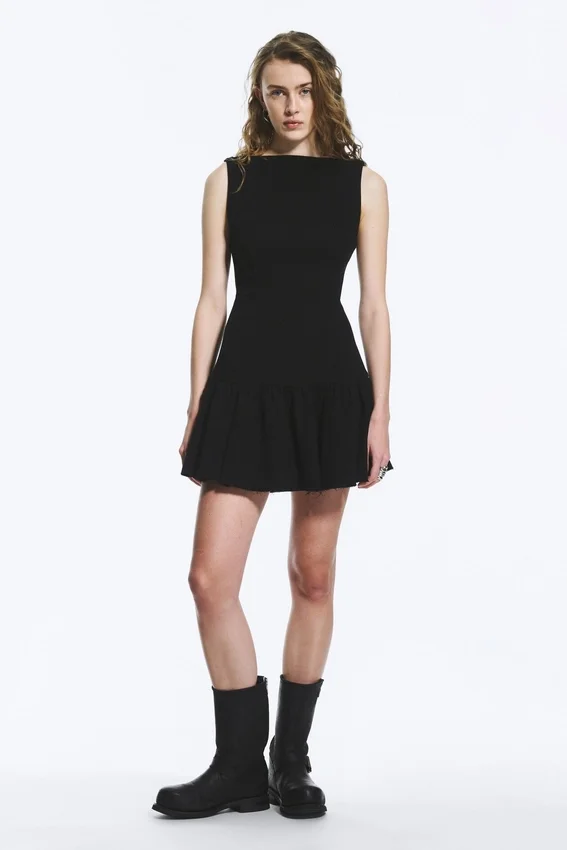Sleeveless Twill Mini Dress – Black Sleeveless Twill Mini Dress – Black