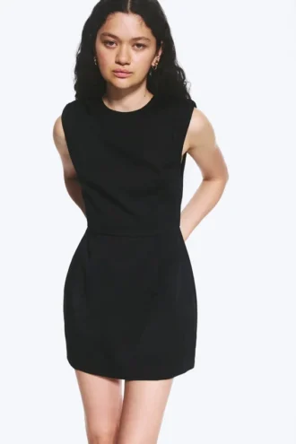 Sleeveless Twill Mini Dress – Black