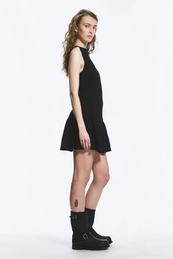 Sleeveless Twill Mini Dress – Black Sleeveless Twill Mini Dress – Black