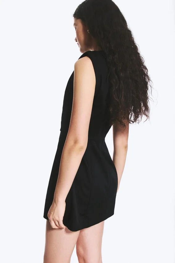 Sleeveless Twill Mini Dress – Black Sleeveless Twill Mini Dress – Black