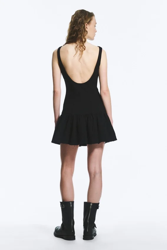 Sleeveless Twill Mini Dress – Black Sleeveless Twill Mini Dress – Black