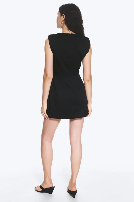 Sleeveless Twill Mini Dress – Black Sleeveless Twill Mini Dress – Black