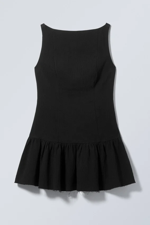 Sleeveless Twill Mini Dress – Black Sleeveless Twill Mini Dress – Black
