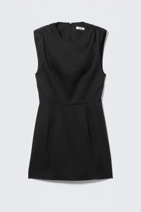 Sleeveless Twill Mini Dress – Black Sleeveless Twill Mini Dress – Black