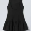 Sleeveless Twill Mini Dress – Black Sleeveless Twill Mini Dress – Black