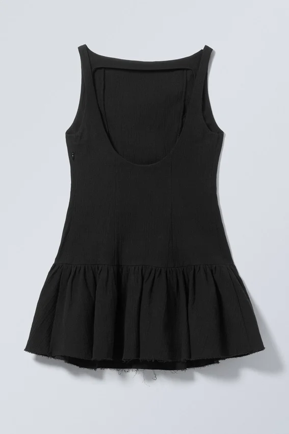 Sleeveless Twill Mini Dress – Black Sleeveless Twill Mini Dress – Black
