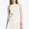 Sleeveless Twill Mini Dress – White Sleeveless Twill Mini Dress – White