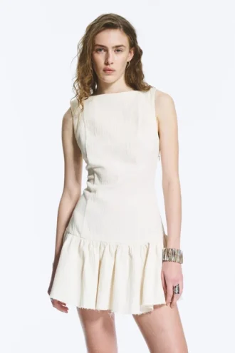 Sleeveless Twill Mini Dress – White