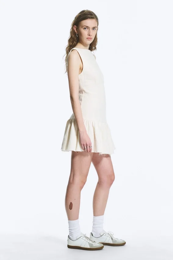 Sleeveless Twill Mini Dress – White Sleeveless Twill Mini Dress – White