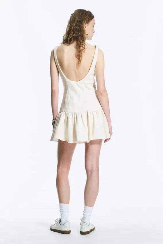Sleeveless Twill Mini Dress – White Sleeveless Twill Mini Dress – White