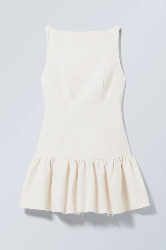 Sleeveless Twill Mini Dress – White Sleeveless Twill Mini Dress – White