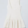Sleeveless Twill Mini Dress – White Sleeveless Twill Mini Dress – White