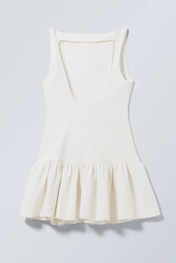 Sleeveless Twill Mini Dress – White Sleeveless Twill Mini Dress – White