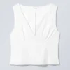 Sleeveless V-Neck Cotton Poplin Top – White
