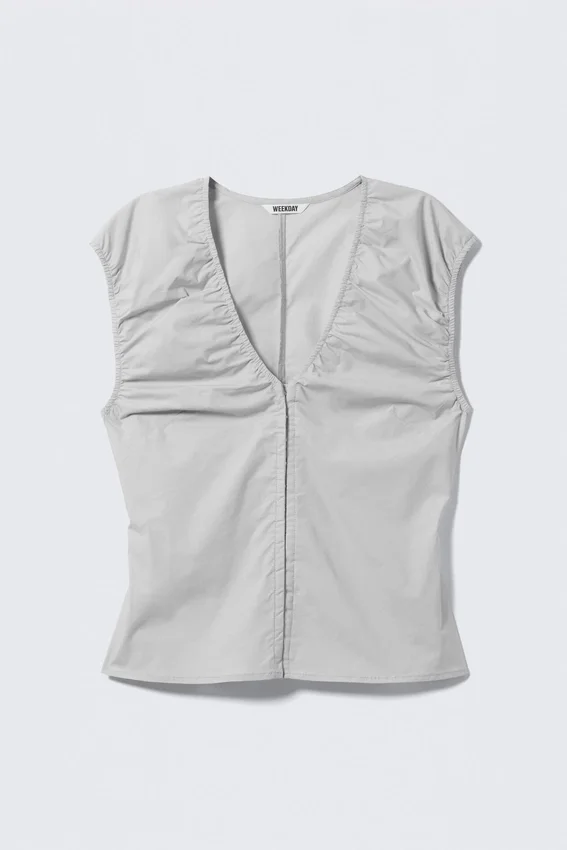 Sleeveless V-Neck Cotton Top – Light Grey Sleeveless V-Neck Cotton Top – Light Grey